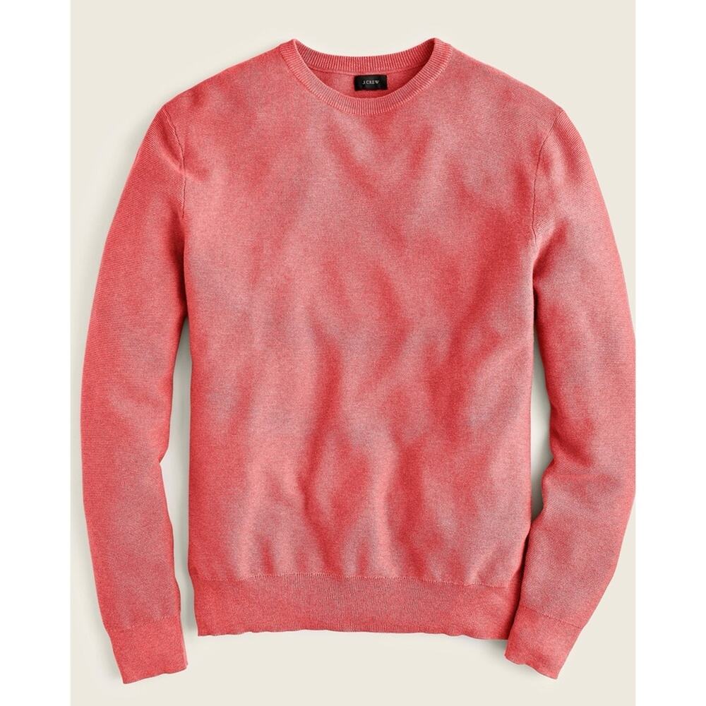 NWT J. CREW Cotton Crewneck Sweater in Garter Stitch Heather Poppy